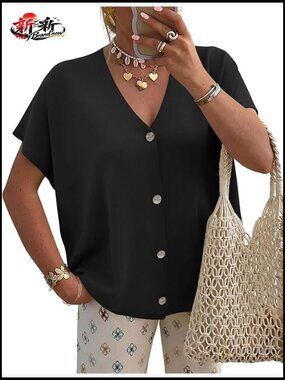 Oversized Short Sleeve V-Neck Button Cardigan Lightweight Knit